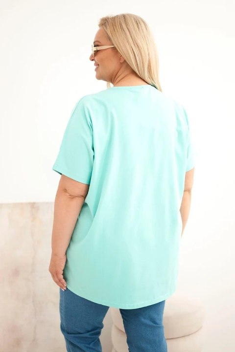 Bluzka damska bawełniana Plus Size z piórkami miętowa