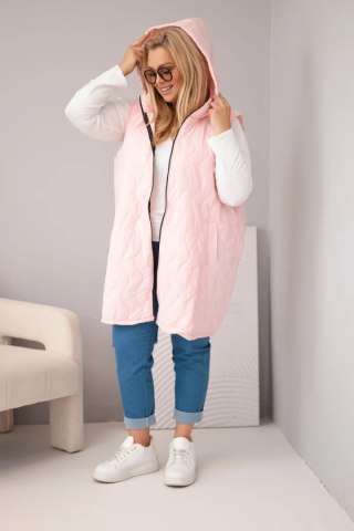Kamizelka damska Plus Size pikowana z kapturem cukierkowy róż