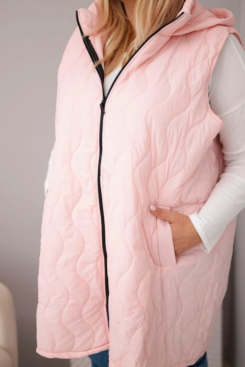 Kamizelka damska Plus Size pikowana z kapturem cukierkowy róż