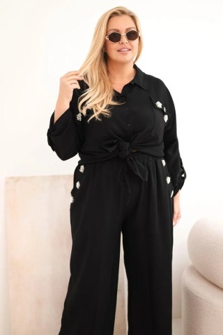 Komplet damski Plus Size z koszulą i szerokimi spodniami czarny