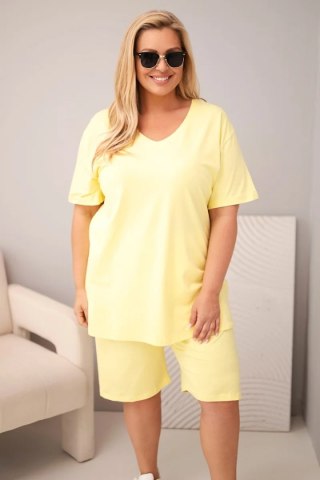 Komplet damski bawełniany Plus Size z bluzką i spodenkami żółty