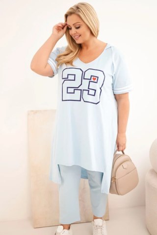 Komplet damski bawełniany Plus Size z bluzką z kapturem i spodniami niebieski