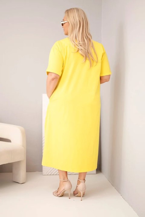 Sukienka damska Plus Size bawełniana z dekoltem w serek żółta