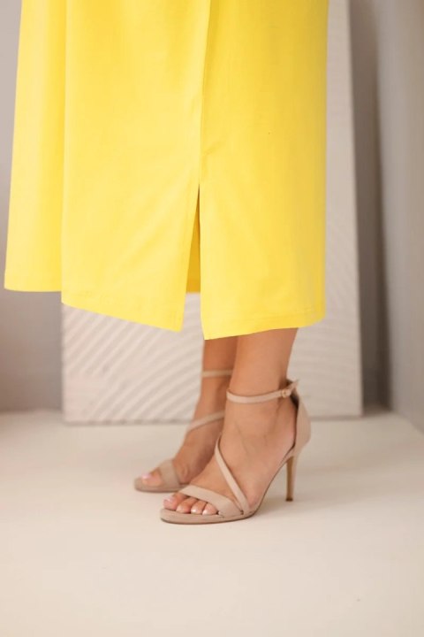 Sukienka damska Plus Size bawełniana z dekoltem w serek żółta
