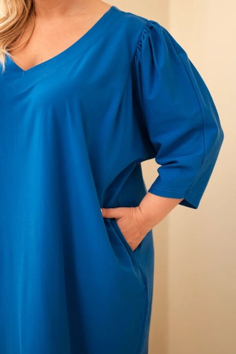Sukienka damska Plus Size z kieszeniami chabrowa
