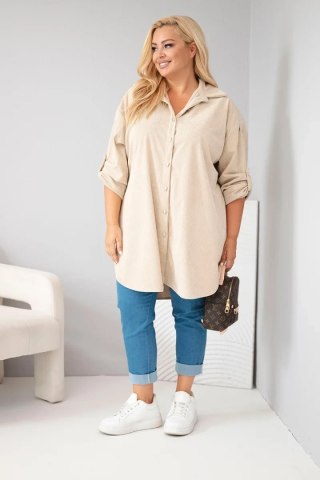 Koszula damska Plus Size z wiskozy sztruksowa z podpinanymi rękawami beżowa