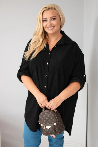 Koszula damska Plus Size z wiskozy sztruksowa z podpinanymi rękawami czarna