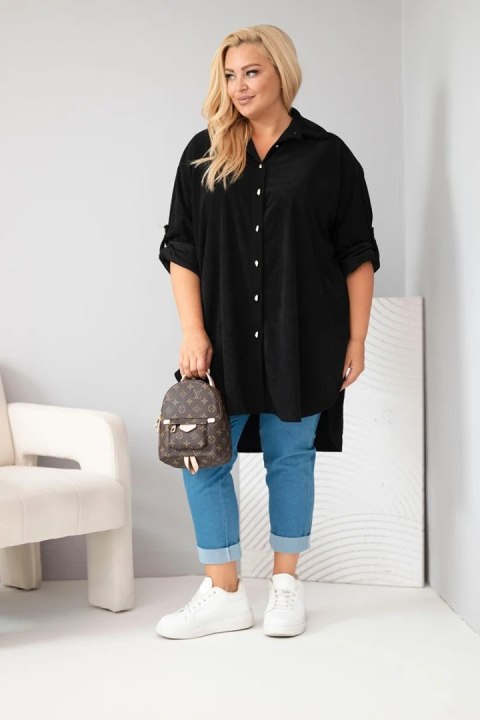 Koszula damska Plus Size z wiskozy sztruksowa z podpinanymi rękawami czarna